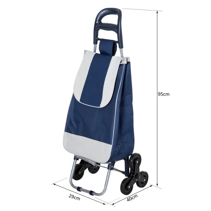 Carrello Portaspesa Pieghevole con 6 Ruote Blu e Bianco 40x29x95 cm - immagine 3