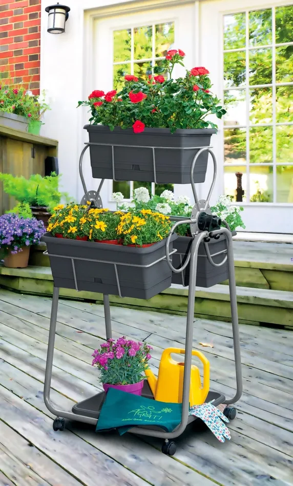 Carrello Portavasi 3 Cestini in Acciaio con Ruote Agrati Flortì Grigio - immagine 2