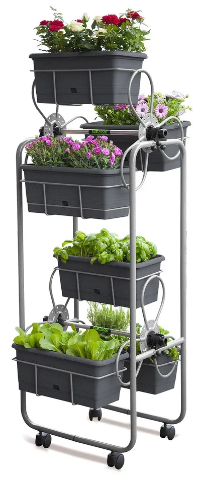 Carrello Portavasi 6 Cestini in Acciaio con Ruote Agrati Flortì Grigio - immagine 2