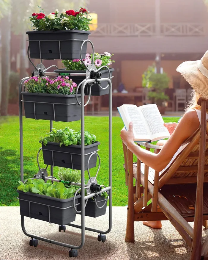 Carrello Portavasi 6 Cestini in Acciaio con Ruote Agrati Flortì Grigio - immagine 3