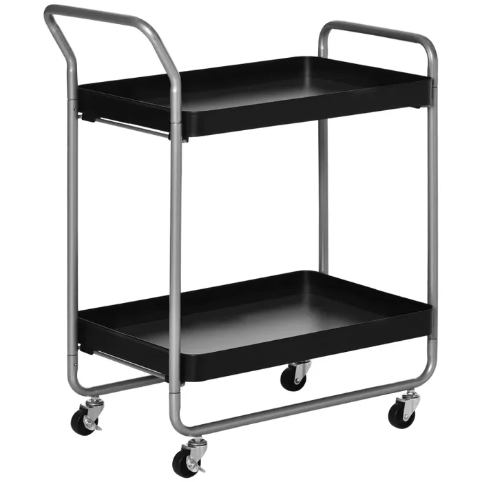Carrello Portavivande da Cucina 2 Ripiani 63×40,4×83,5 cm con Ruote in Metallo Nero