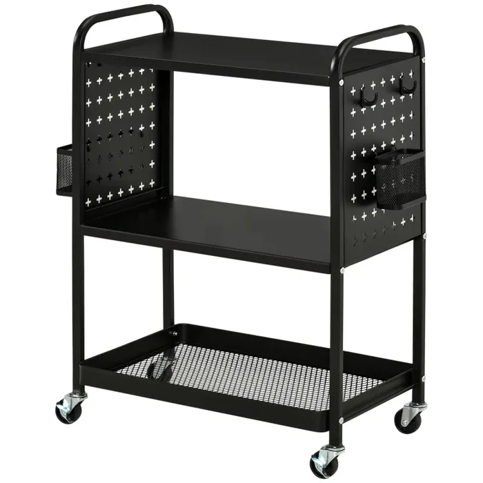 Carrello Portavivande da Cucina 3 Ripiani 70×33,4×80,5 cm con Ruote in Acciaio Nero
