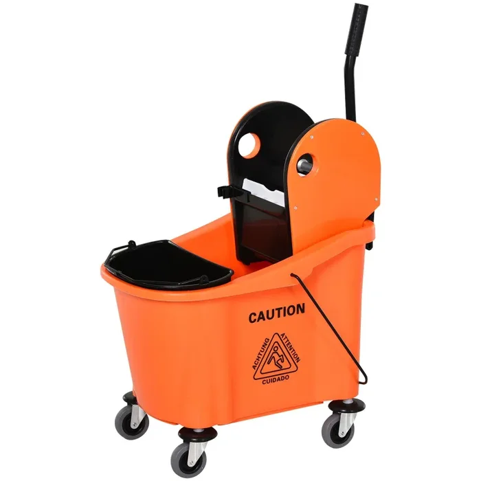 Carrello Pulizie Secchio 36L con Separatore Acqua e Strizzatore Rimovibile 54x41x91,5 cm Arancione