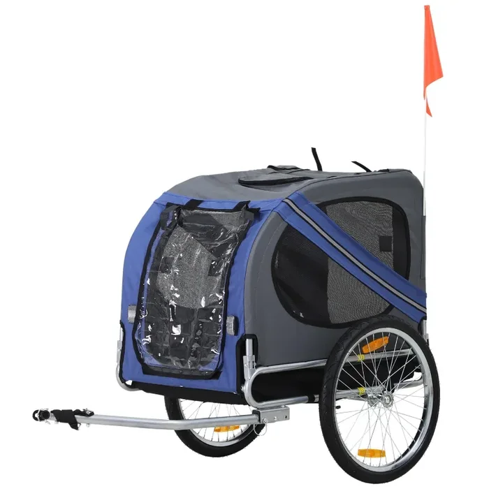 Carrello Rimorchio per Cani da Bicicletta Impermeabile Grigio e Blu