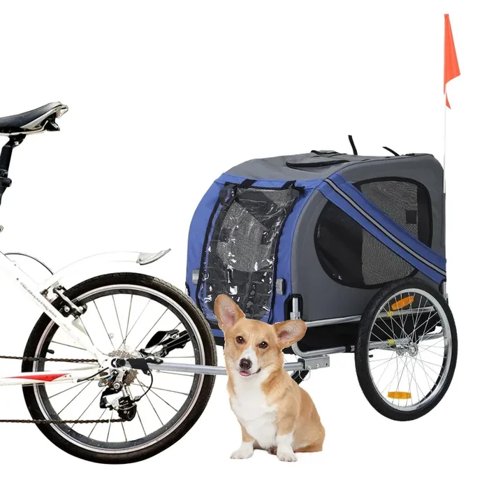 Carrello Rimorchio per Cani da Bicicletta Impermeabile Grigio e Blu - immagine 2