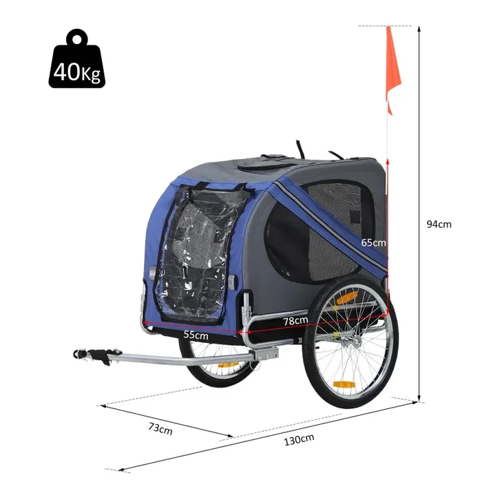 Carrello Rimorchio per Cani da Bicicletta Impermeabile Grigio e Blu - immagine 3