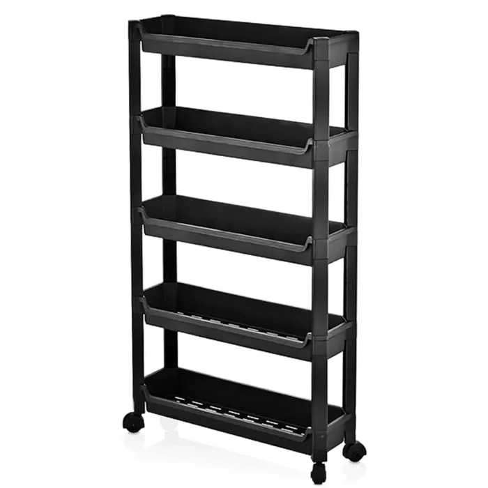 Carrello Slim Salvaspazio da Cucina Bagno Carrellino Portaoggetti 5 Ripiani Nero - immagine 3
