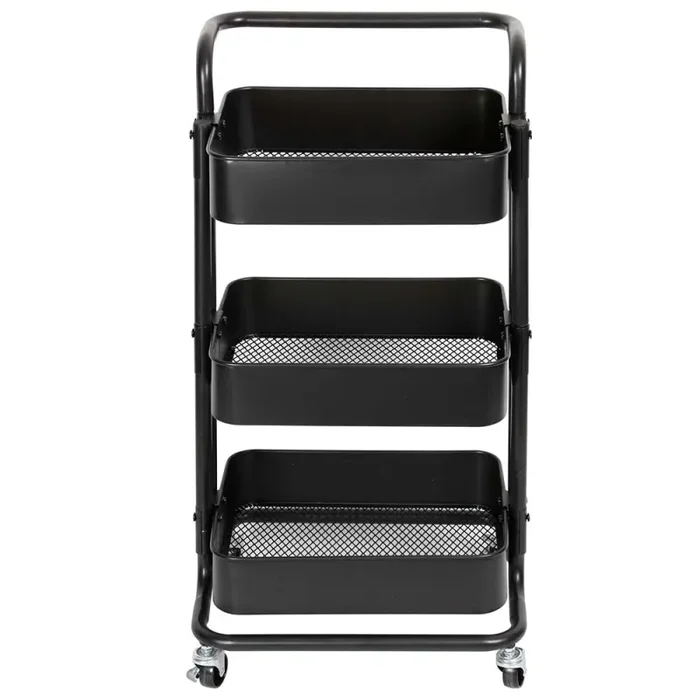 Carrello Trolley Cucina in Metallo 3 Ripiani 43x36x85 4 Ruote Salvaspazio Nero - immagine 3