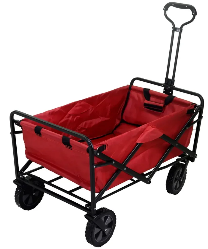 Carretto Carrello Pieghevole da Giardinaggio 89x48x59 cm in Metallo e Tessuto Rosso Sconti
