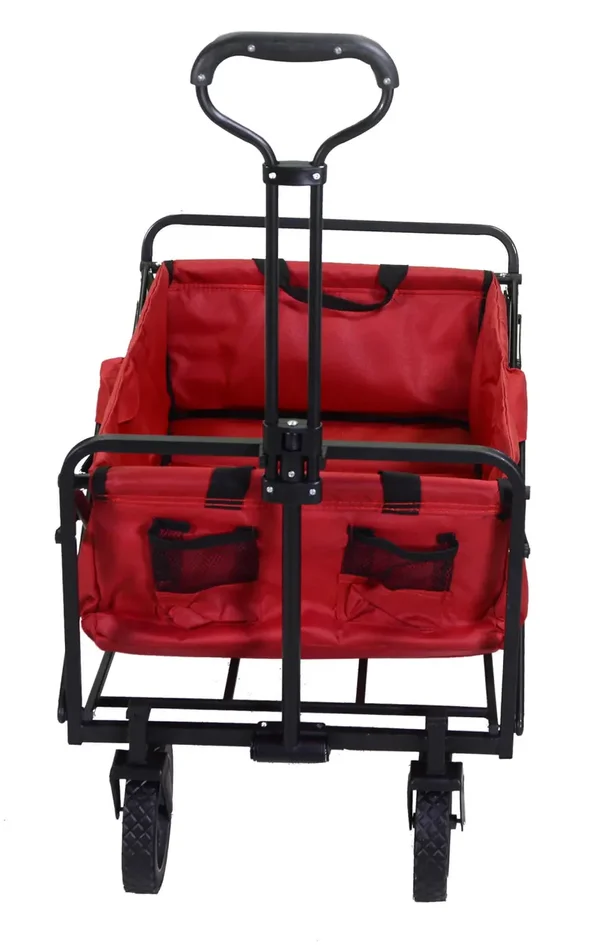Carretto Carrello Pieghevole da Giardinaggio 89x48x59 cm in Metallo e Tessuto Rosso Sconti - immagine 3