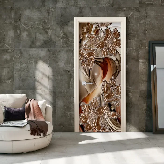 Carta Da Parati Fotomurale Per Porta – Abstraction And Flowers I 70x210cm Erroi