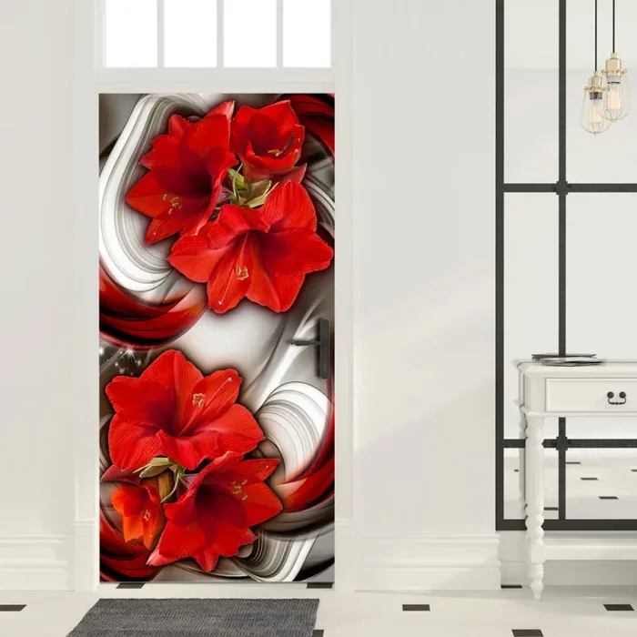 Carta Da Parati Fotomurale Per Porta – Abstraction And Red Flowers I 100x210cm Erroi