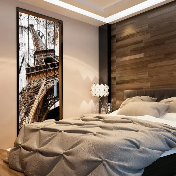 Carta Da Parati Fotomurale Per Porta – Eiffel Tower On Wood I 70x210cm Erroi