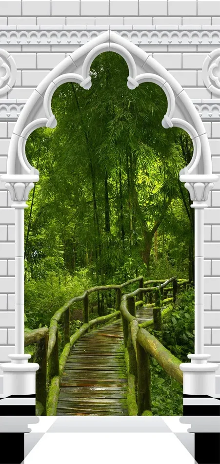 Carta Da Parati Fotomurale Per Porta – Gothic Arch And Jungle I 100x210cm Erroi - immagine 2