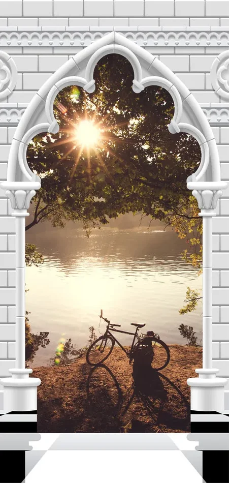 Carta Da Parati Fotomurale Per Porta – Gothic Arch And Lake I 100x210cm Erroi - immagine 2