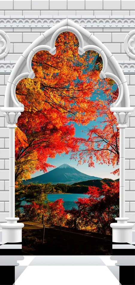 Carta Da Parati Fotomurale Per Porta – Gothic Arch And Mount Fuji I 70x210cm Erroi Online ora - immagine 2