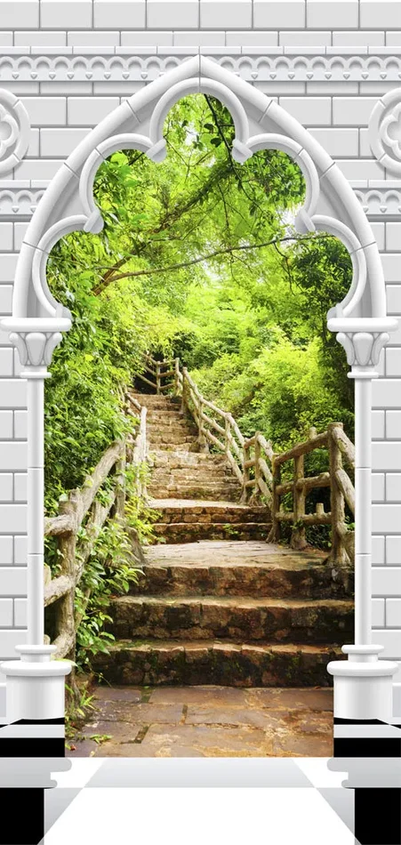 Carta Da Parati Fotomurale Per Porta – Gothic Arch And Stone Staircase I 100x210cm Erroi - immagine 2