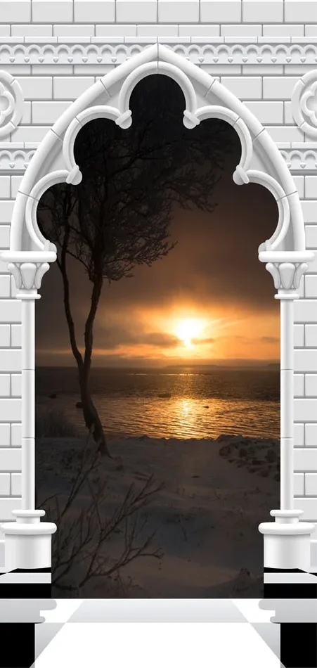 Carta Da Parati Fotomurale Per Porta – Gothic Arch And Sunset I 70x210cm Erroi - immagine 2