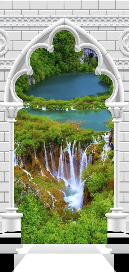 Carta Da Parati Fotomurale Per Porta – Gothic Arch And Waterfall I 100x210cm Erroi - immagine 2