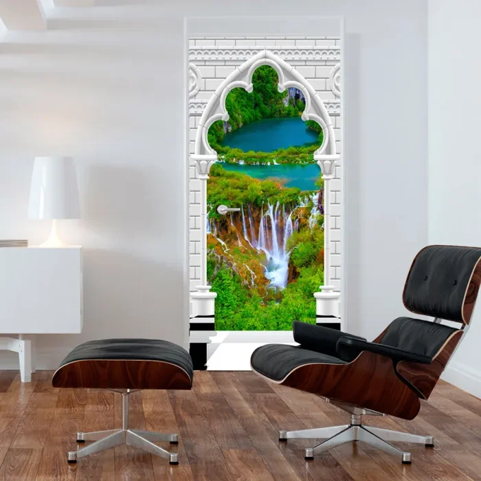 Carta Da Parati Fotomurale Per Porta – Gothic Arch And Waterfall I 70x210cm Erroi