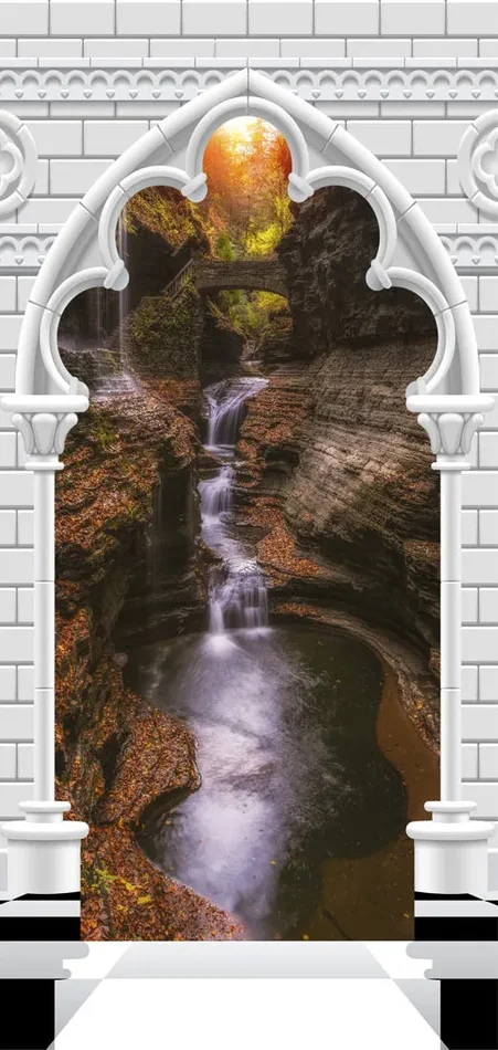 Carta Da Parati Fotomurale Per Porta – Gothic Arch And Waterfall V 80x210cm Erroi - immagine 2