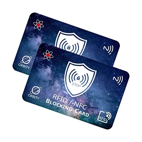 Carta di Blocco con Avanzato Sistema di Protezione RFID & NFC – Proteggi Carte di Credito Contactless – Versatile, Sottile e Leggera. (2x New OrbityCard + Gift)