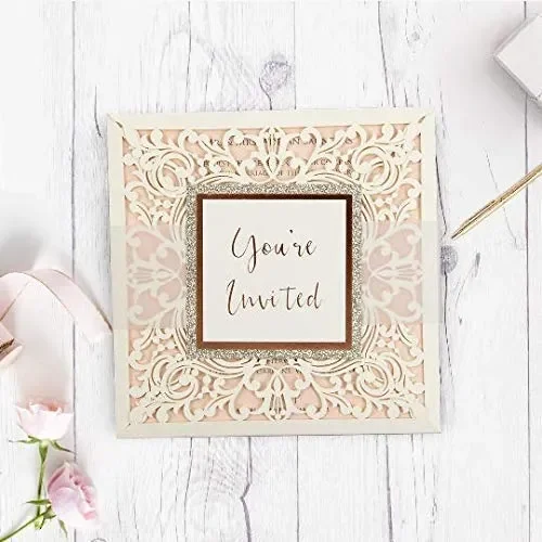 Carta pesca brillante con busta partecipazioni matrimonio taglio laser fai…