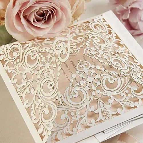 Carta pesca brillante con busta partecipazioni matrimonio taglio laser fai… - immagine 2