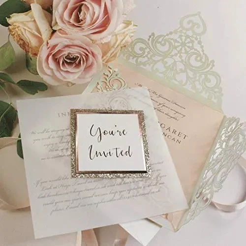 Carta pesca brillante con busta partecipazioni matrimonio taglio laser fai… - immagine 3