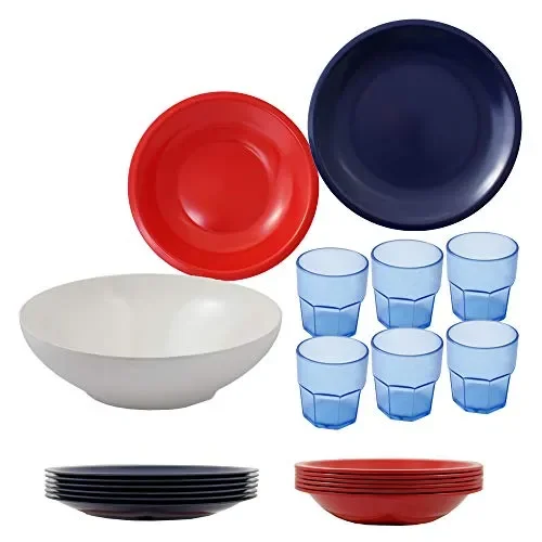 Cartaffini – Set Camping Blu/Rosso da 20 Pezzi: 1 insalatiera, 6 Piatti…
