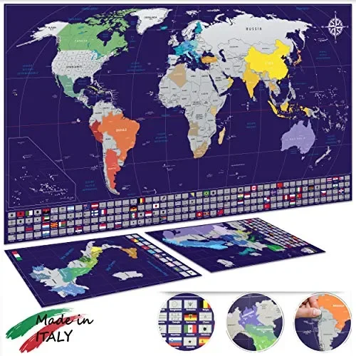 Cartlab poster mappa del mondo + Italia da grattare con bandiere – le…