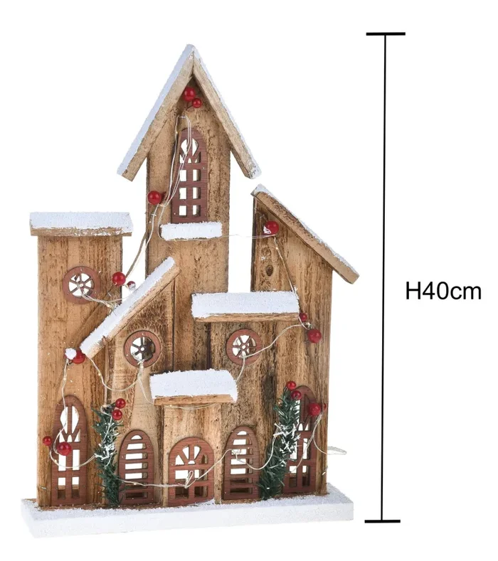 Casa Natalizia innevata con 20 Led H40 cm in Legno e Plastica Online ora - immagine 2
