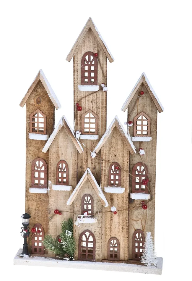 Casa Natalizia innevata con 40 Led H60 cm in Legno e Plastica - immagine 2