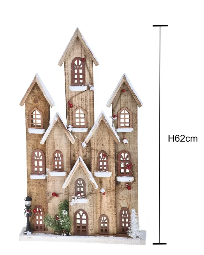 Casa Natalizia innevata con 40 Led H60 cm in Legno e Plastica - immagine 3