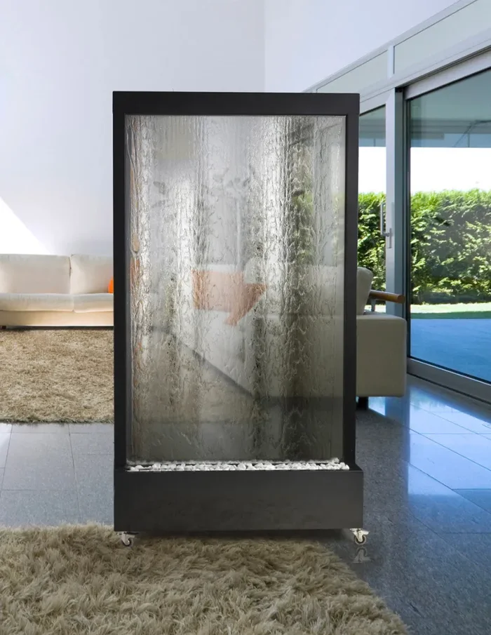 Cascata a Finestra Verticale 115x36xH190 cm in Acciao e Vetro Nera Moda