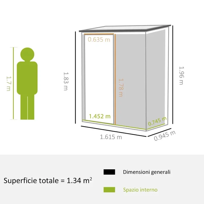 Casetta Box da Giardino 161,5×94,5×196 cm in Lamiera Acciaio Nero - immagine 3