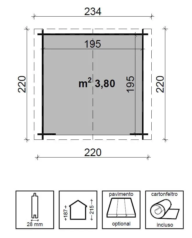 Casetta Box Da Giardino 220x220x187-215 cm Porta Doppia con Serratura Lea in Legno di Abete Grezzo Vendita calda online - immagine 2