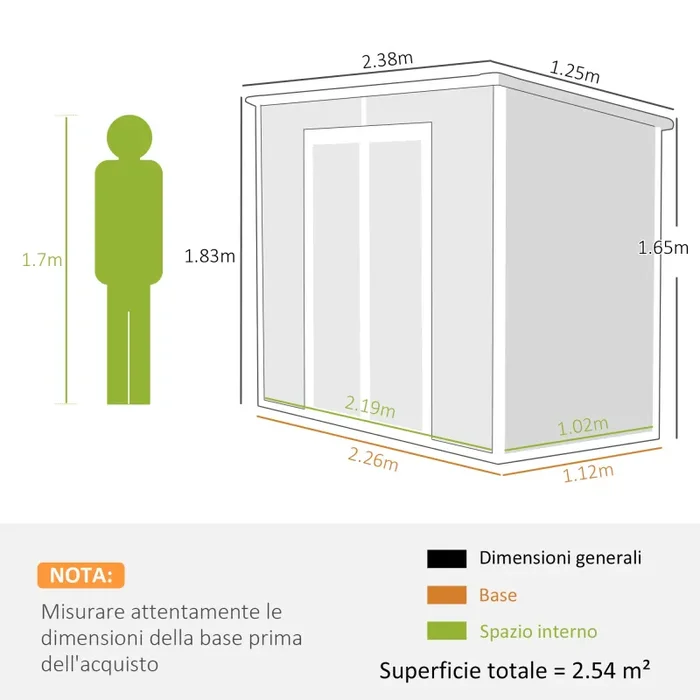 Casetta Box da Giardino 240×130 cm con Pavimento 2 Porte con Blocco e Finestra in Resina Grigio - immagine 3