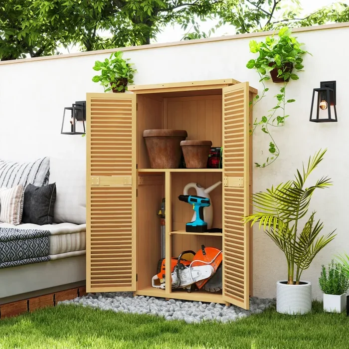 Casetta Box da Giardino 87×46,5×160 cm con Ante a persiana in Legno Online - immagine 2