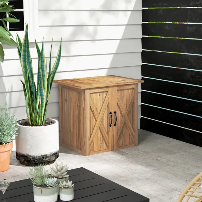 Casetta Box Da Giardino a 2 Ante Stile Country 77x55x72 cm in Legno Marrone - immagine 2