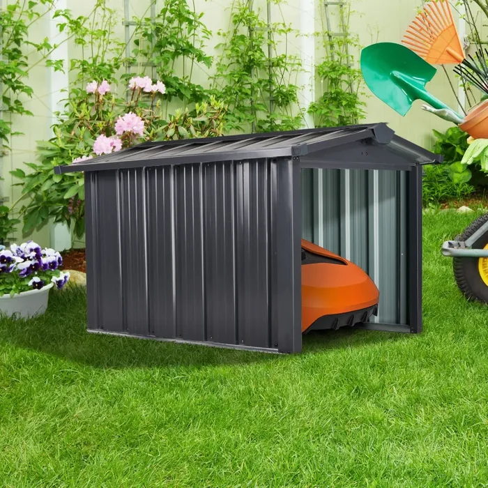 Casetta Box da Giardino in Lamiera per Robot Tagliaerba 88x87x60 cm in Acciaio Nero - immagine 2