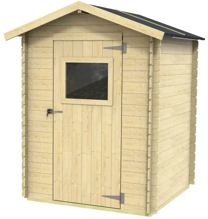 Casetta Box da Giardino per Attrezzi 146×132 cm con Porta Finestrata in Legno Naturale