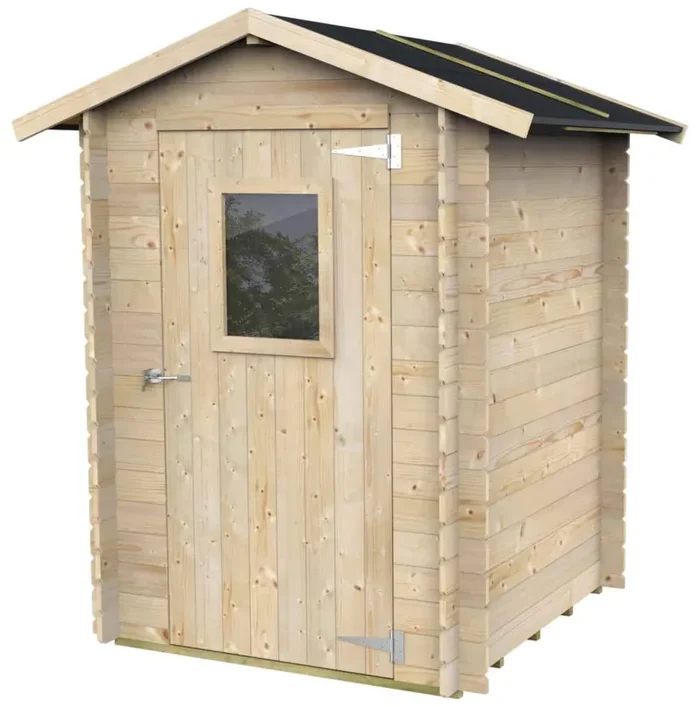 Casetta Box da Giardino per Attrezzi 146×146 cm con Porta Finestrata in Legno Naturale Sconti