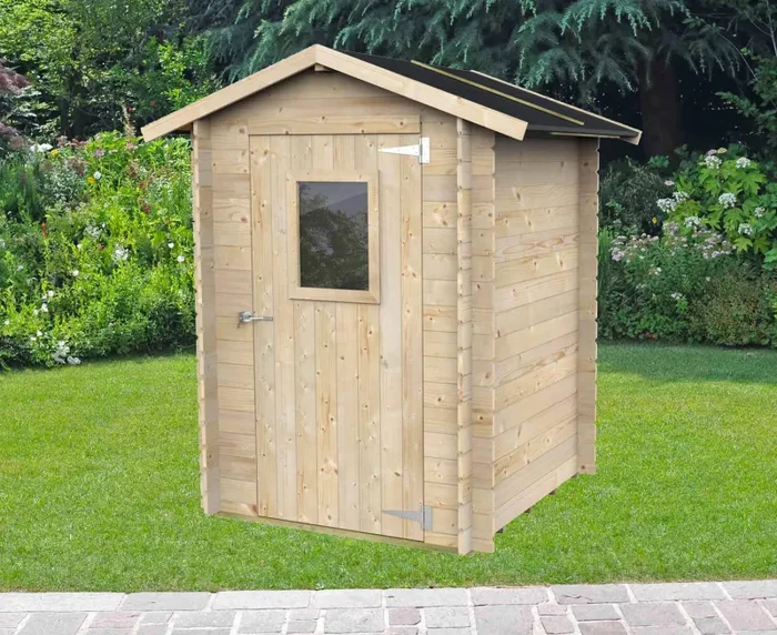 Casetta Box da Giardino per Attrezzi 146×146 cm con Porta Finestrata in Legno Naturale Sconti - immagine 2