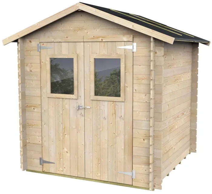 Casetta Box da Giardino per Attrezzi 198×198 cm con Porta Doppia Finestrata in Legno Naturale Online