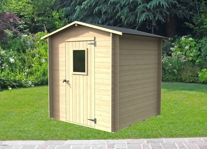 Casetta Box da Giardino per Attrezzi 198×198 cm con Porta Finestrata in Legno Naturale - immagine 2