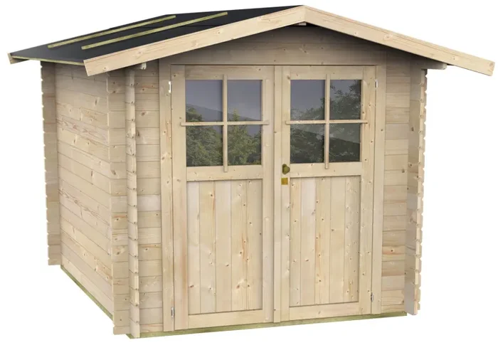 Casetta Box da Giardino per Attrezzi 215×180 cm con Porta Doppia Finestrata in Legno Naturale