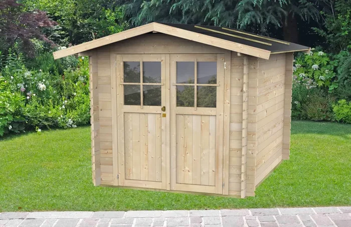 Casetta Box da Giardino per Attrezzi 215×180 cm con Porta Doppia Finestrata in Legno Naturale - immagine 2