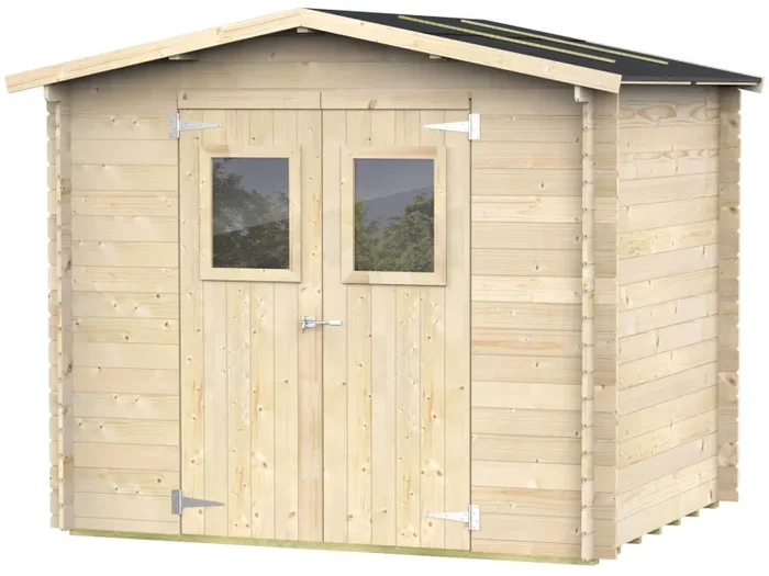 Casetta Box da Giardino per Attrezzi 248×198 cm con Porta Doppia Finestrata in Legno Naturale