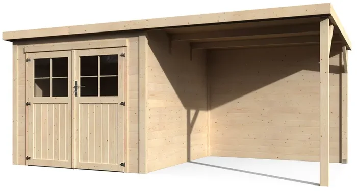 Casetta Box da Giardino per Attrezzi 4,76×2,56m Senza Pavimento con Tettoia in Legno Abete 19mm Paradis NG